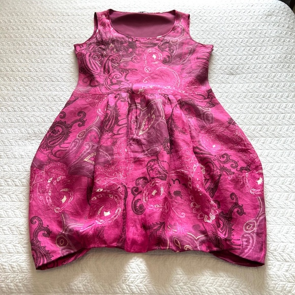 Lafayette 148 100% Linen Bubble Hem No Sleeve Dress Paisley Print Size 14 - Picture 7 of 15